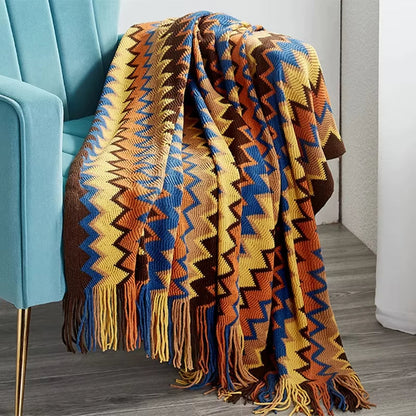Eclectic Zigzag Throw Blanket with Fringed Edges