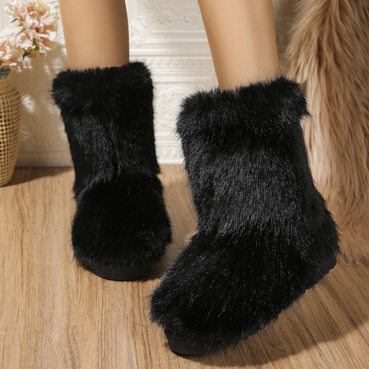 Ivy Furry Ankle Boots | Solid Ankle-Length Furry Ankle Boots