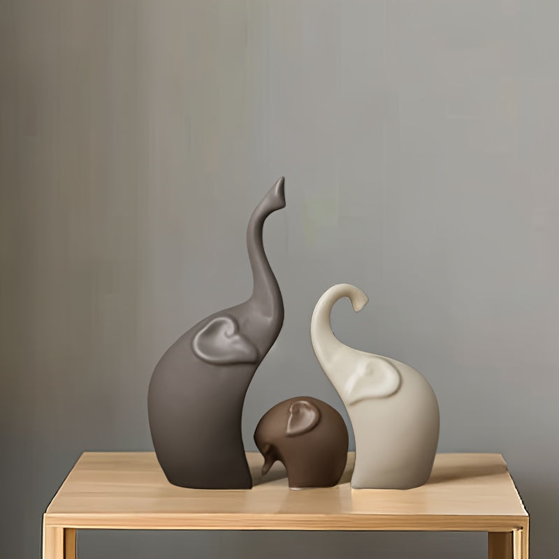 Minimalist Matte Ceramic Elephant Figurine Set