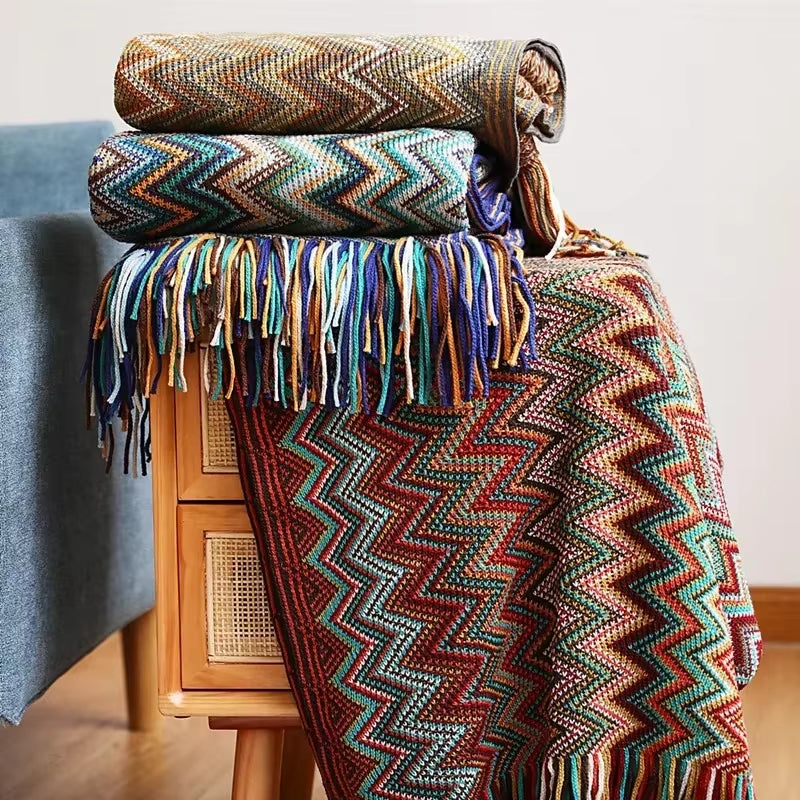 Eclectic Zigzag Throw Blanket with Fringed Edges