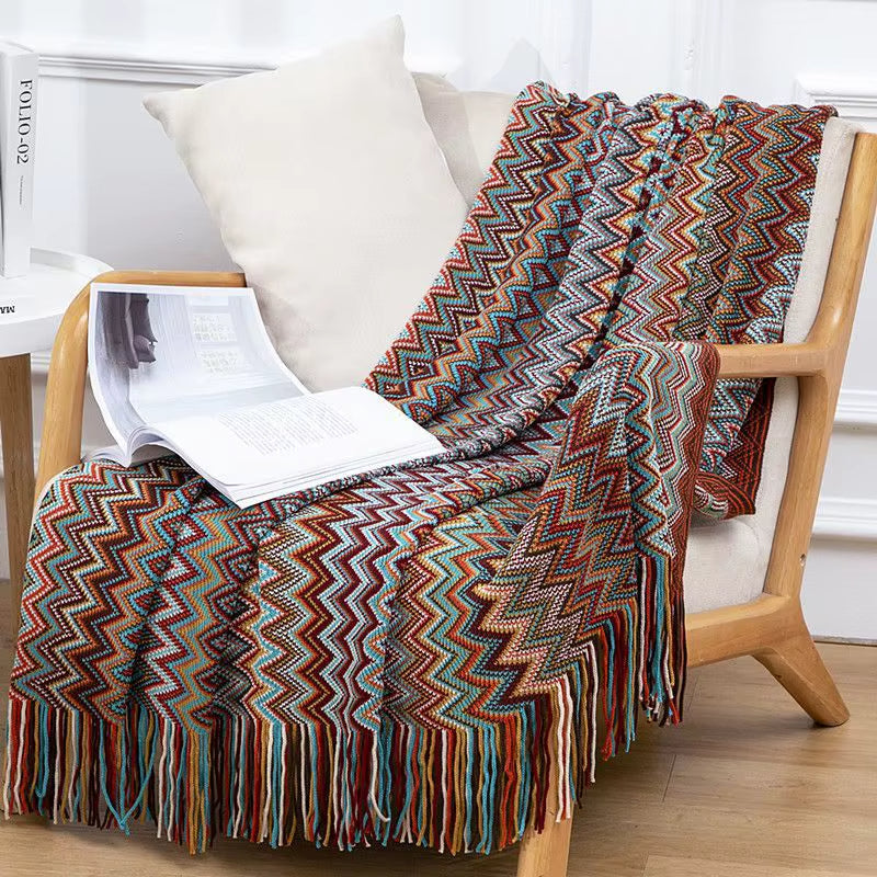 Eclectic Zigzag Throw Blanket with Fringed Edges