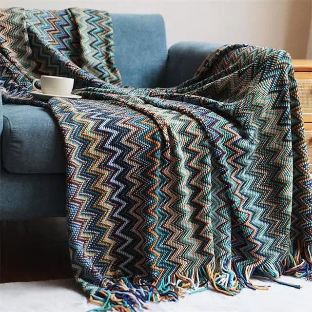 Eclectic Zigzag Throw Blanket with Fringed Edges