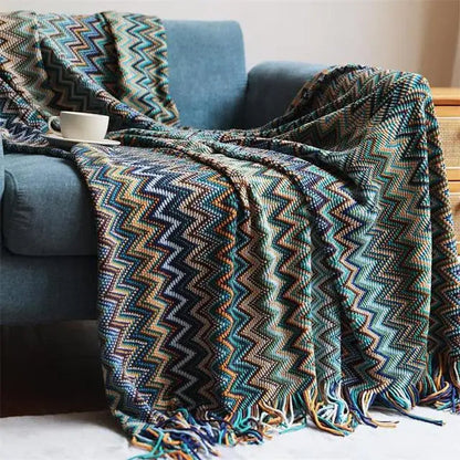 Eclectic Zigzag Throw Blanket with Fringed Edges