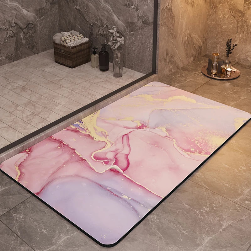 Contemporary Non-Slip Marble Pattern Bath Mat