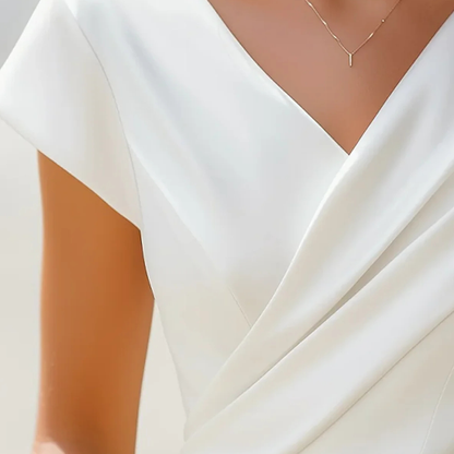 Asymmetric Cross Neck Draped Fitted T-Shirt for Women – Elegant Smart Casual Style