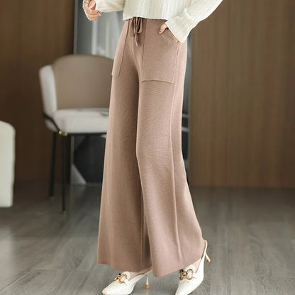 Aurora Relaxed Fit Wide-Leg Pants | Drawstring Waist Patch Pockets Pants