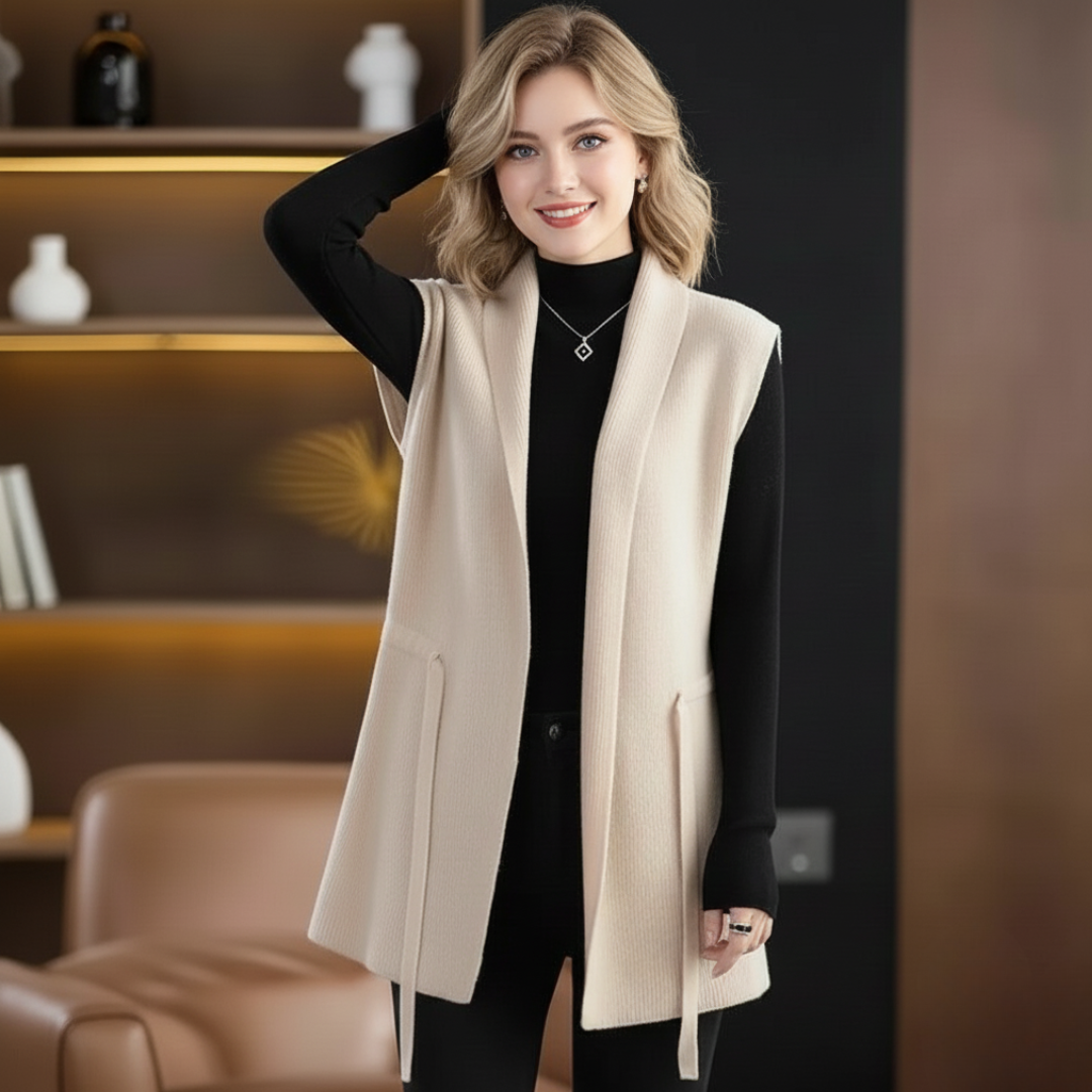 Isla Ribbed Belted Vest | Relaxed Fit Tunic Length Vest