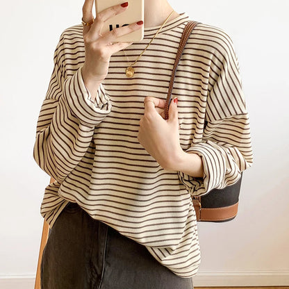 Sienna Relaxed Fit Long Sleeve Top | Striped Crewneck Top