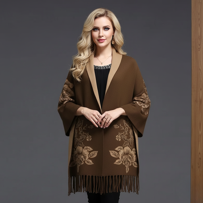 Grace Oversized Shawl | Reversible Embroidered Fringe Shawl