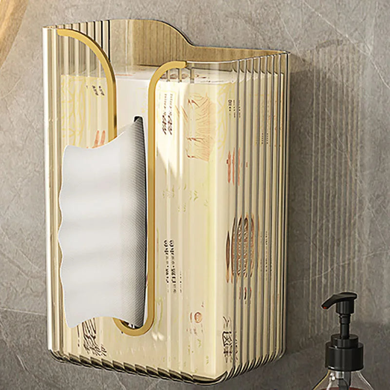 Minimalist Ribbed Acrylic Tissue Dispenser with Shelf