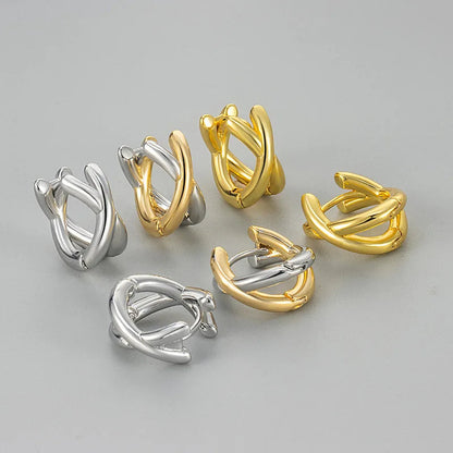 Sienna Crossover Two-Tone Hoop Earrings | Solid Hoop Earrings