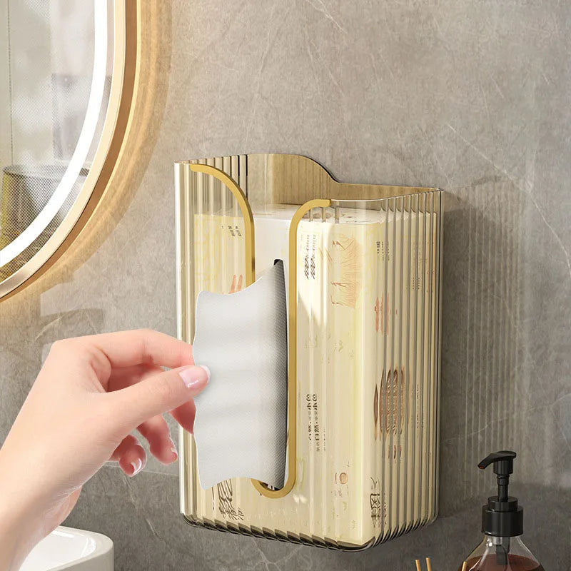 Minimalist Ribbed Acrylic Tissue Dispenser with Shelf