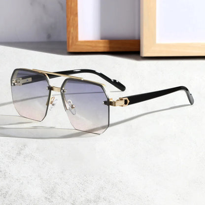 Harry Rimless Geometric Sunglasses | Double Bridge Geometric Sunglasses