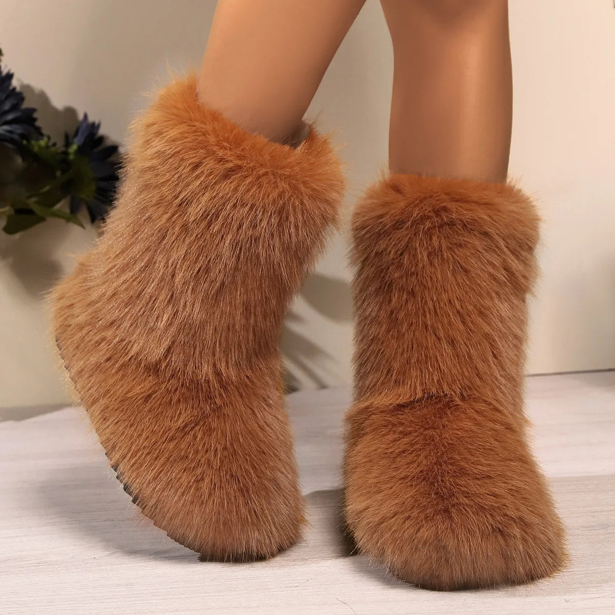 Ivy Furry Ankle Boots | Solid Ankle-Length Furry Ankle Boots