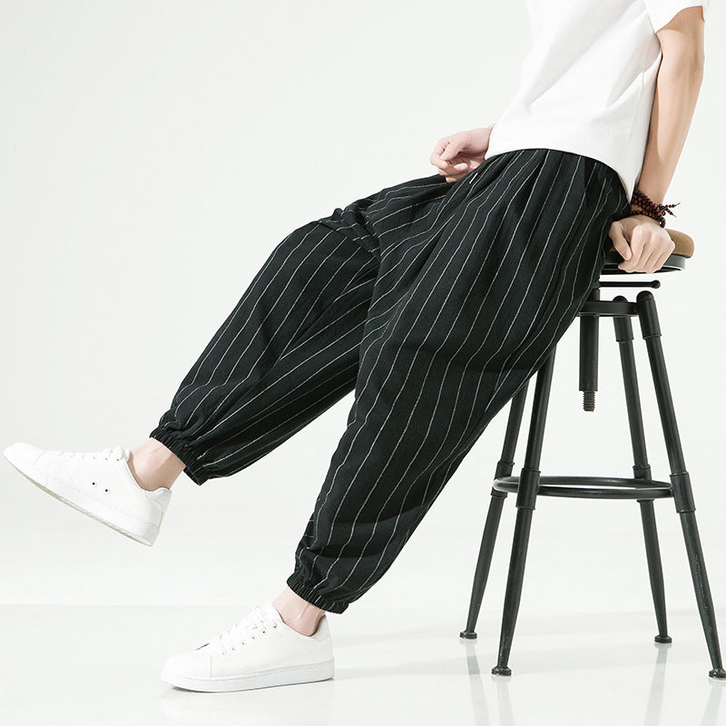 Men's Cotton Linen Ankle Cuff Harem Pants