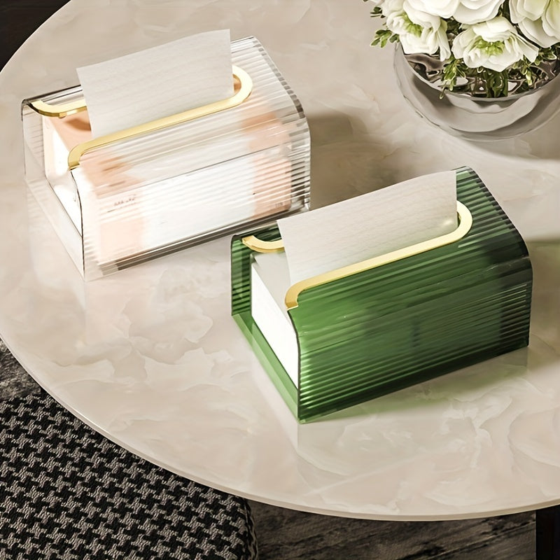Minimalist Ribbed Acrylic Tissue Dispenser with Shelf