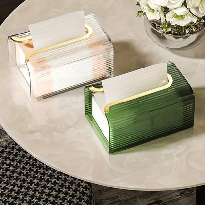Minimalist Ribbed Acrylic Tissue Dispenser with Shelf
