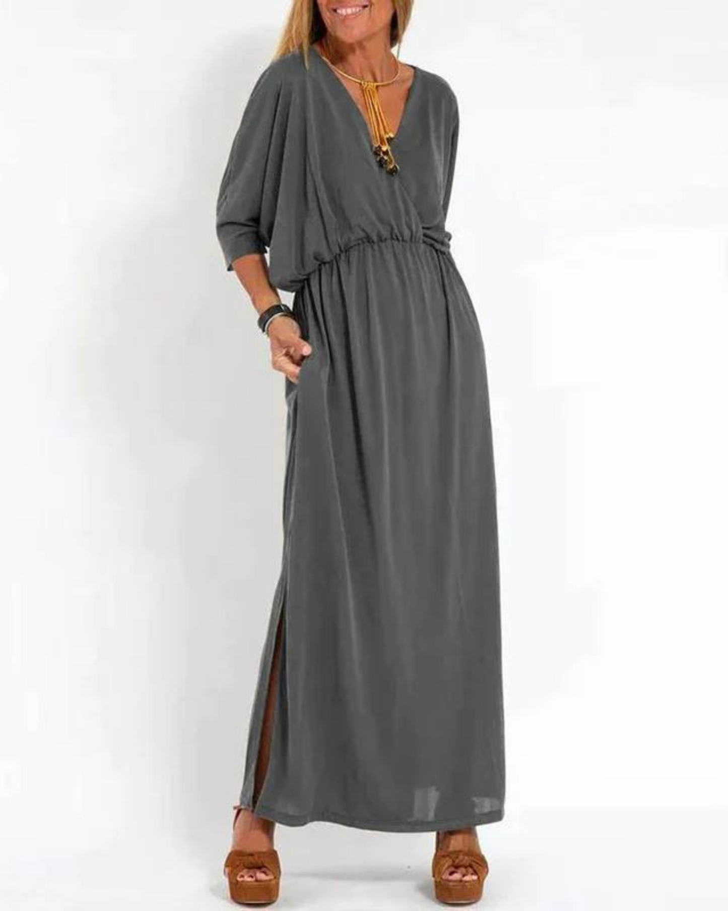 Relaxed Fit Wrap Front Maxi Dress for Women – Comfortable & Stylish Design