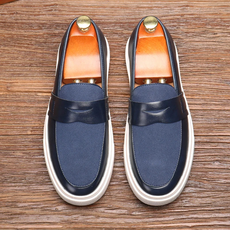 Oliver Mixed Material Loafers | Penny Strap Slip-On Loafers