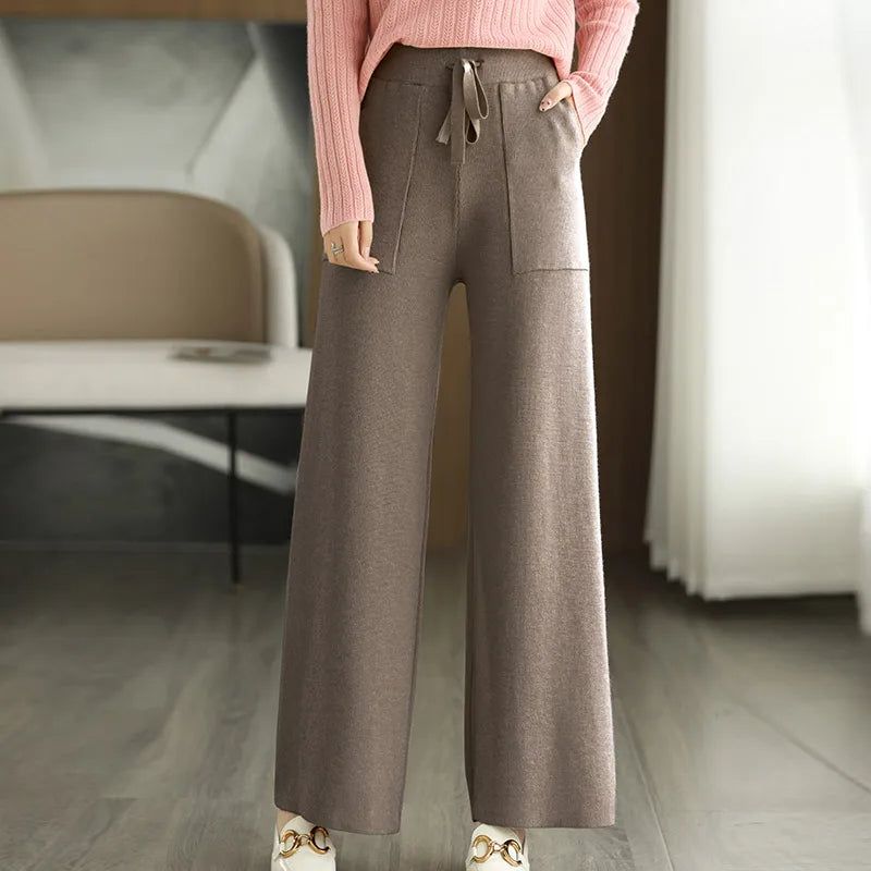 Aurora Relaxed Fit Wide-Leg Pants | Drawstring Waist Patch Pockets Pants
