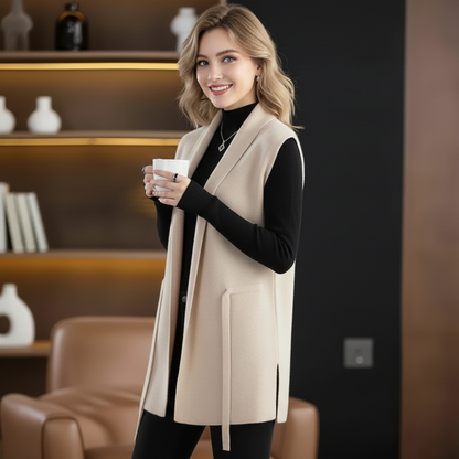 Isla Ribbed Belted Vest | Relaxed Fit Tunic Length Vest