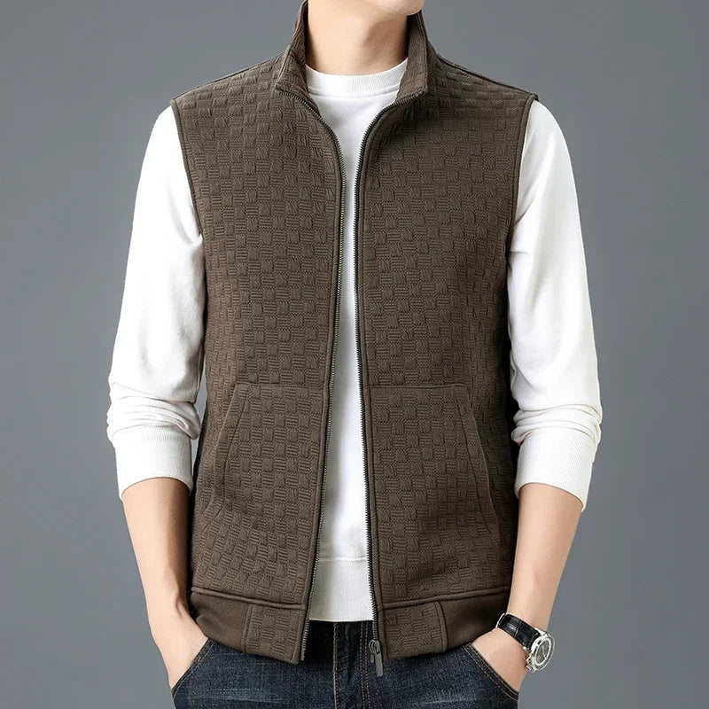 James Regular Fit Vest | Checkered Pattern Stand Collar Vest