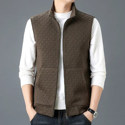 James Regular Fit Vest | Checkered Pattern Stand Collar Vest