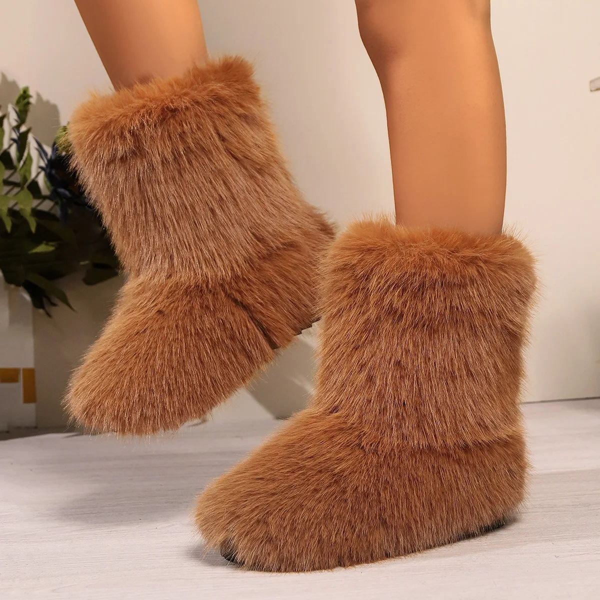 Ivy Furry Ankle Boots | Solid Ankle-Length Furry Ankle Boots