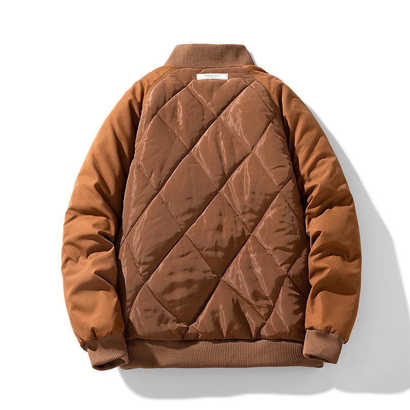 Henry Quilted Bomber Jacket | Ribbed Collar Flap Pockets Bomber Jacket