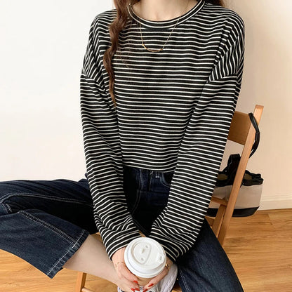 Sienna Relaxed Fit Long Sleeve Top | Striped Crewneck Top