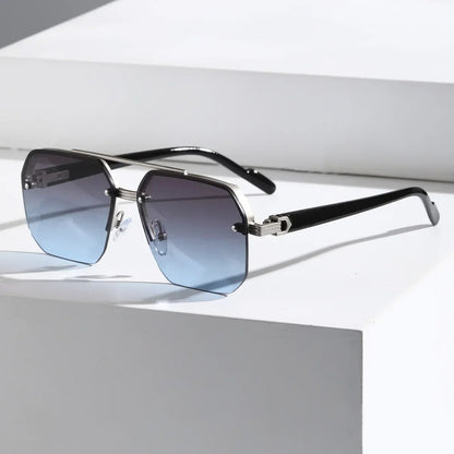 Harry Rimless Geometric Sunglasses | Double Bridge Geometric Sunglasses