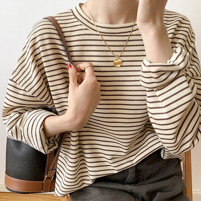 Sienna Relaxed Fit Long Sleeve Top | Striped Crewneck Top