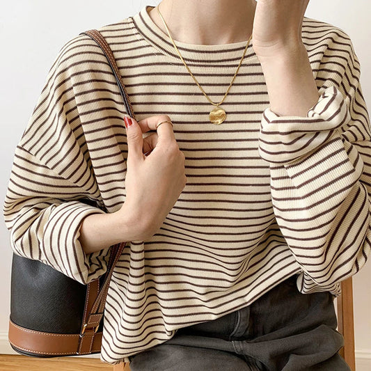 Sienna Relaxed Fit Long Sleeve Top | Striped Crewneck Top