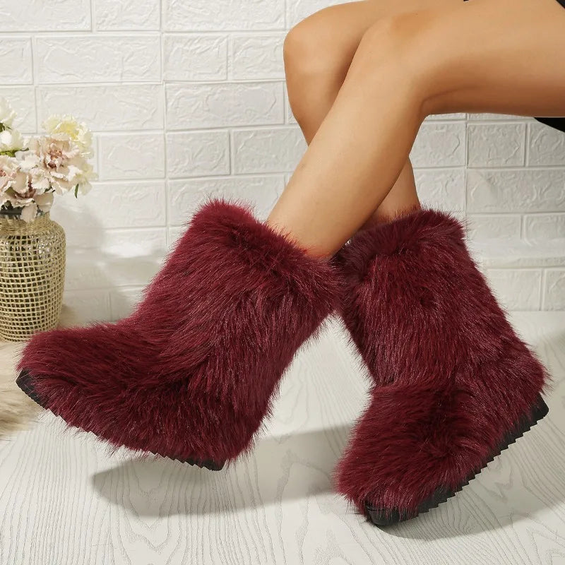 Ivy Furry Ankle Boots | Solid Ankle-Length Furry Ankle Boots