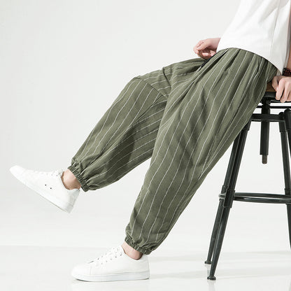 Men's Cotton Linen Ankle Cuff Harem Pants