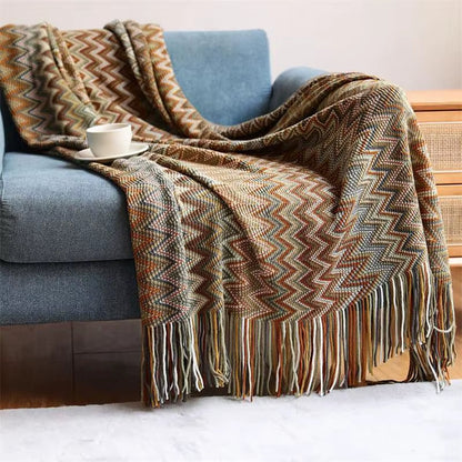 Eclectic Zigzag Throw Blanket with Fringed Edges