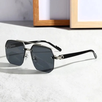 Harry Rimless Geometric Sunglasses | Double Bridge Geometric Sunglasses