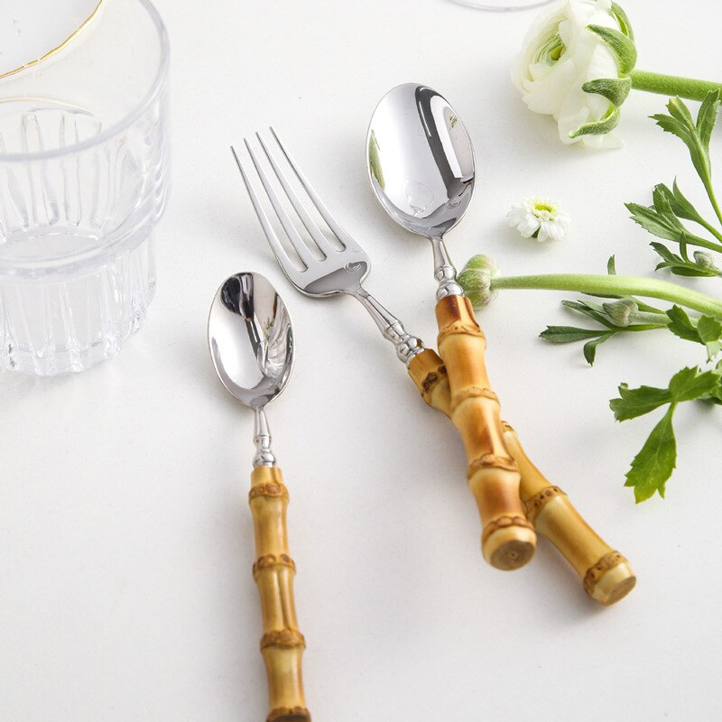 Cutlery Set with Bamboo Handles and Stainless Steel Finish