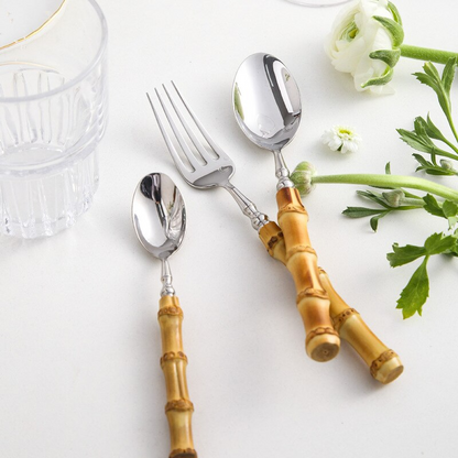 Cutlery Set with Bamboo Handles and Stainless Steel Finish