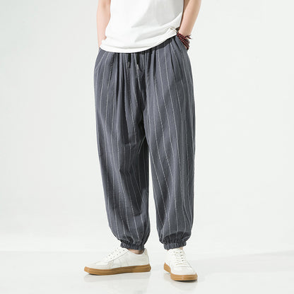 Men's Cotton Linen Ankle Cuff Harem Pants