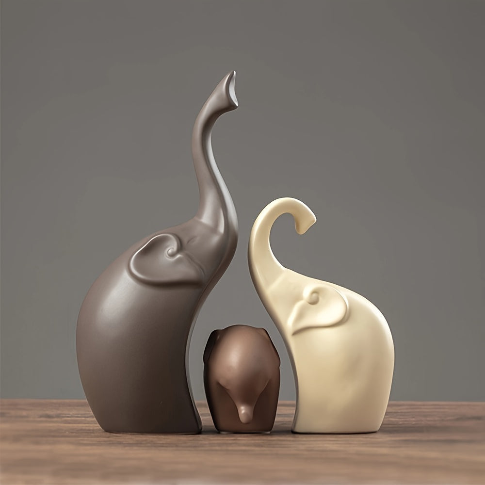Minimalist Matte Ceramic Elephant Figurine Set