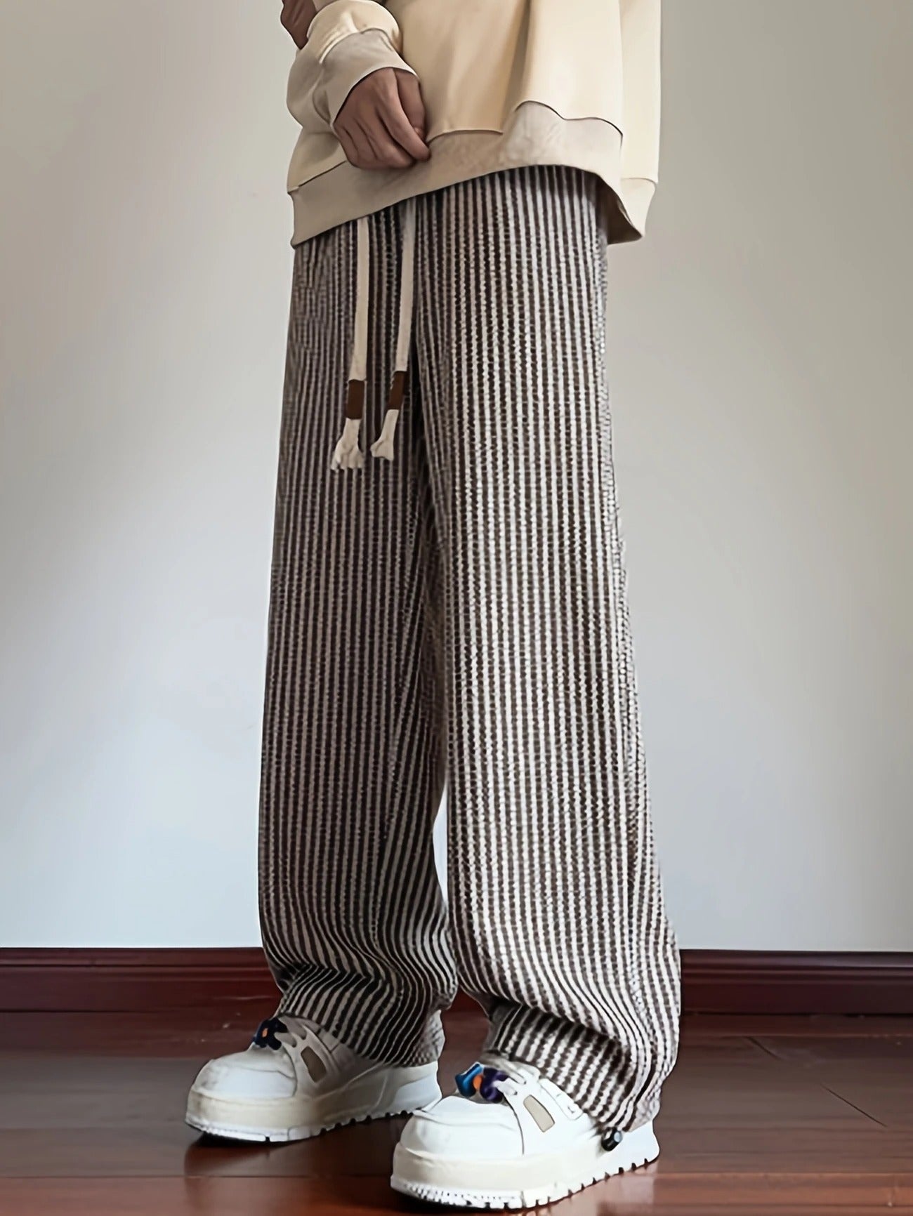 Giulia Relaxed Fit Herringbone Pants | Drawstring Waist Gathered Hem Pants