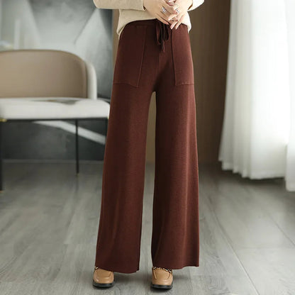 Aurora Relaxed Fit Wide-Leg Pants | Drawstring Waist Patch Pockets Pants