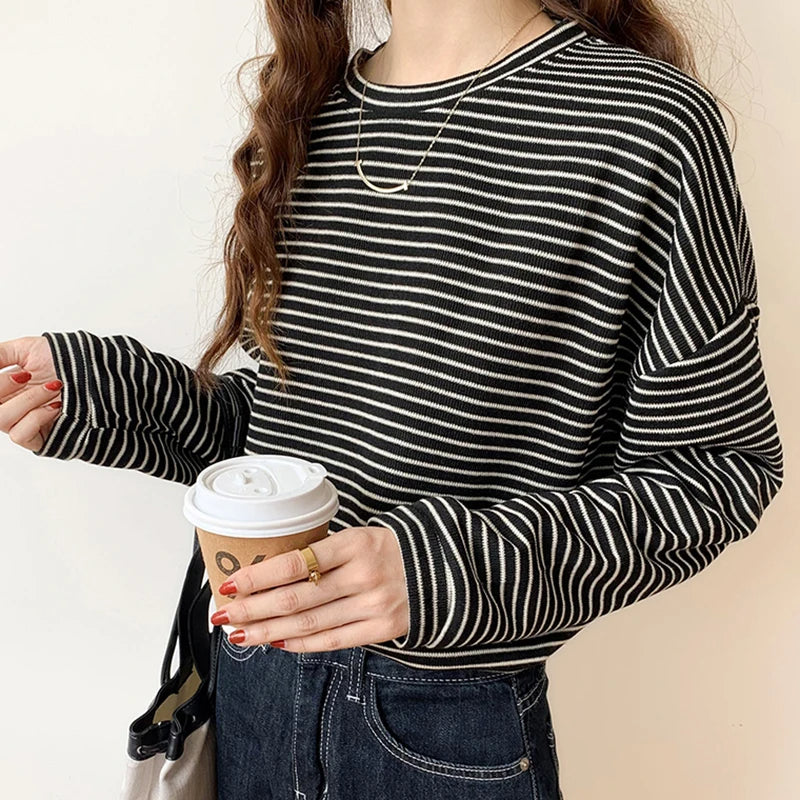 Sienna Relaxed Fit Long Sleeve Top | Striped Crewneck Top