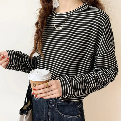 Sienna Relaxed Fit Long Sleeve Top | Striped Crewneck Top