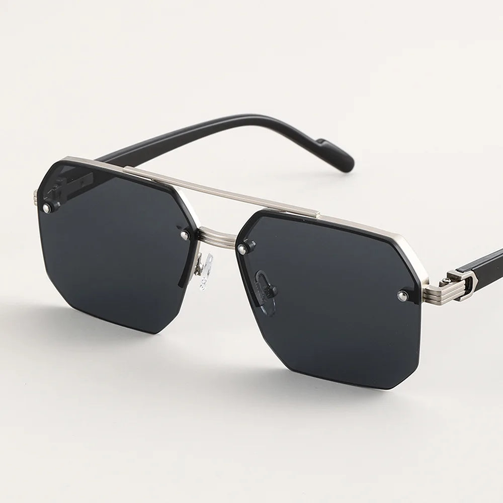 Harry Rimless Geometric Sunglasses | Double Bridge Geometric Sunglasses