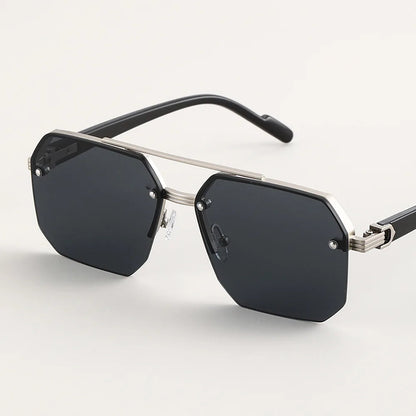 Harry Rimless Geometric Sunglasses | Double Bridge Geometric Sunglasses