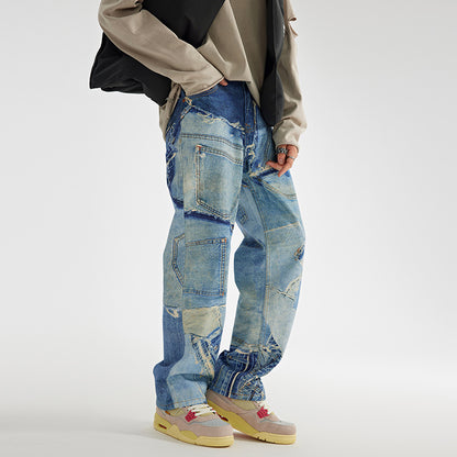Men's Loose Straight Light Wash Cotton Jeans