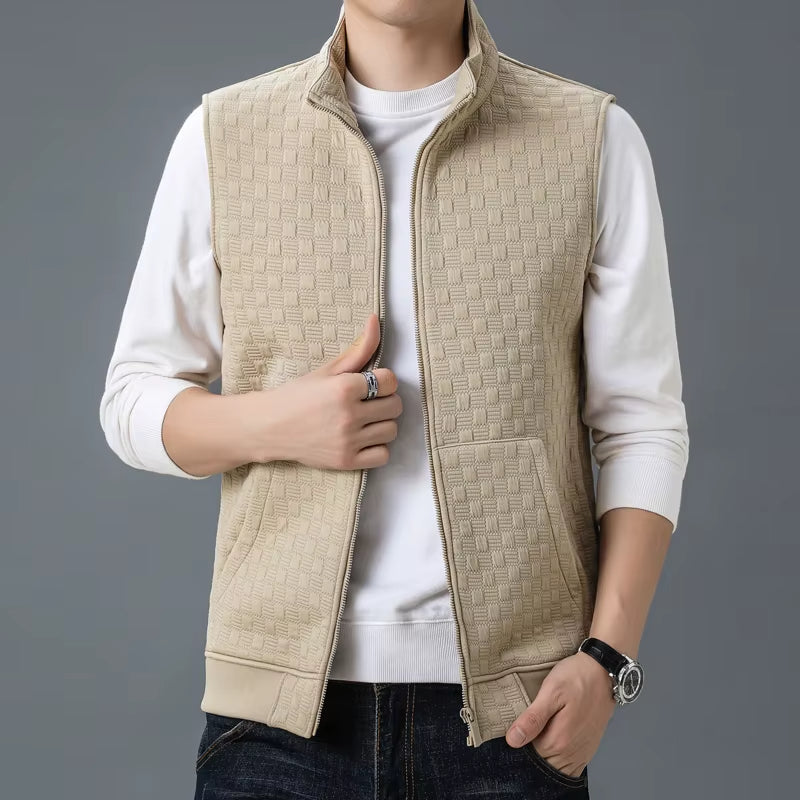 James Regular Fit Vest | Checkered Pattern Stand Collar Vest