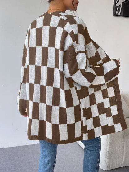 Isla Oversized Cardigan | Check Mid-Thigh Length Cardigan